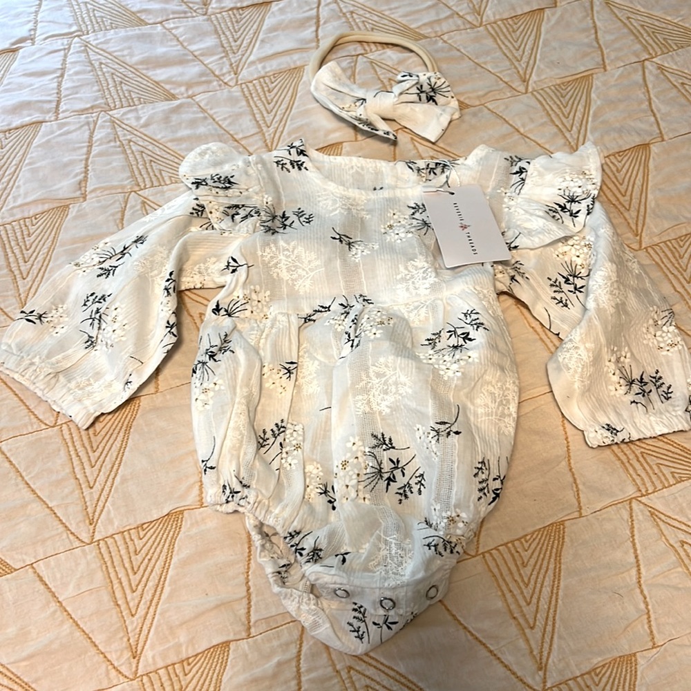 Boho baby romper w matching headband